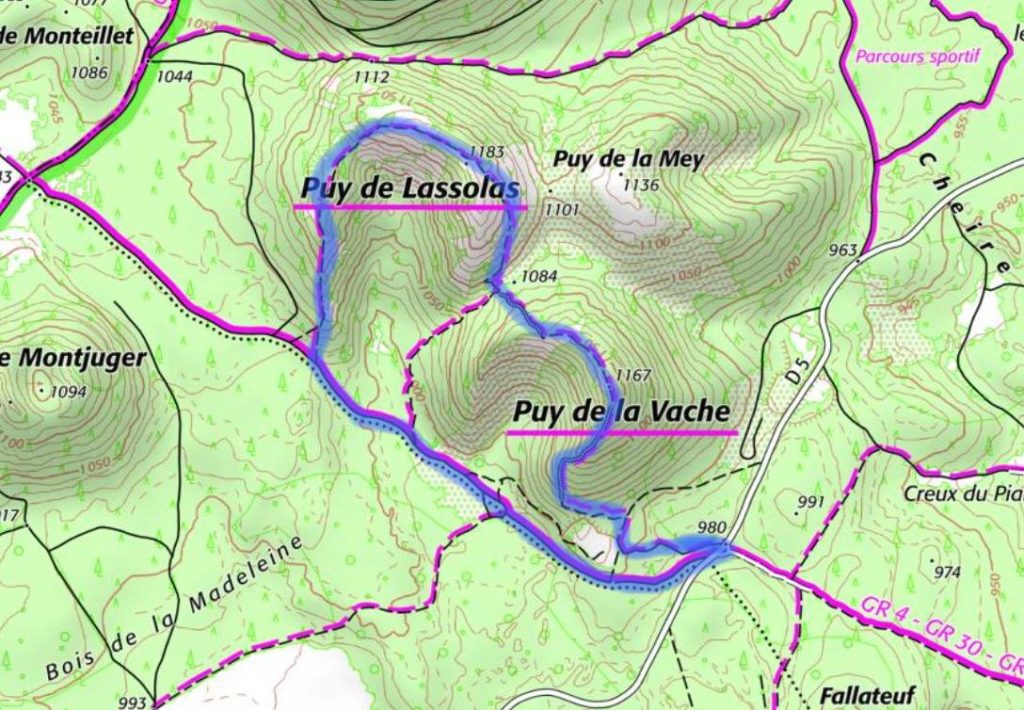 carte IGN randonnée du puy de la vache et lassolas