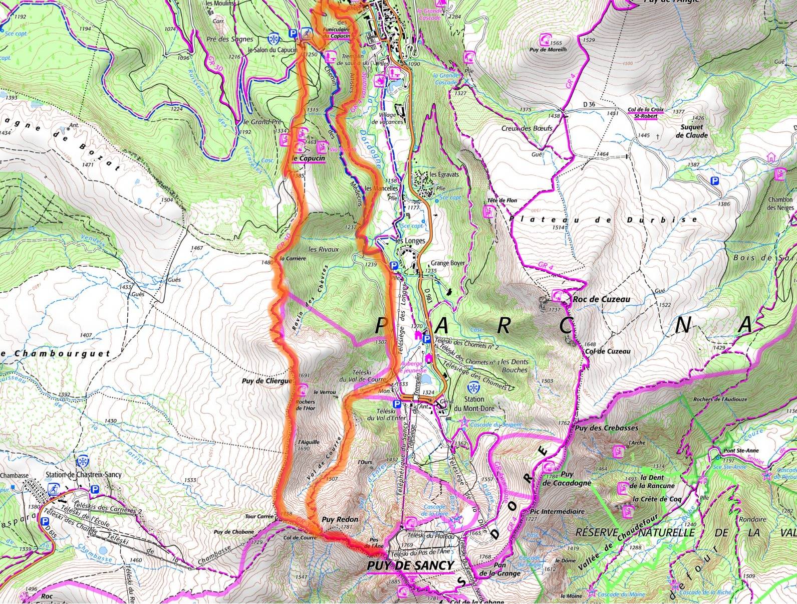 Carte IGN de la randonnée Mont-Dore, Val de Courre, salon du Capucin