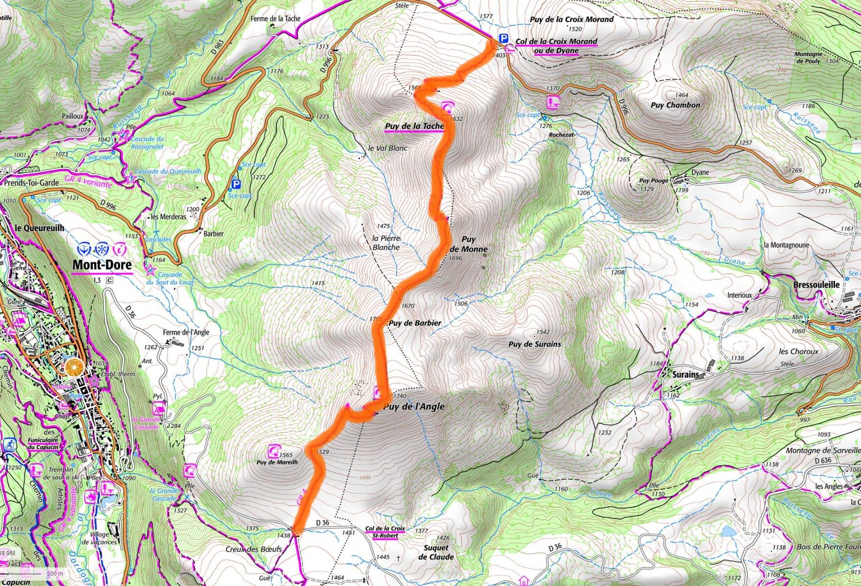 Carte IGN de la randonnée du col de la Croix Morand au col de la croix St Robert