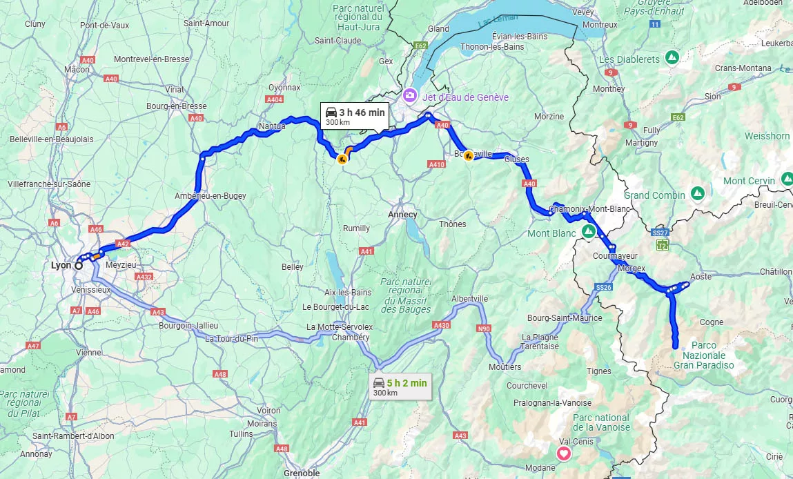 itinéraire pour aller de France au Grand Paradis