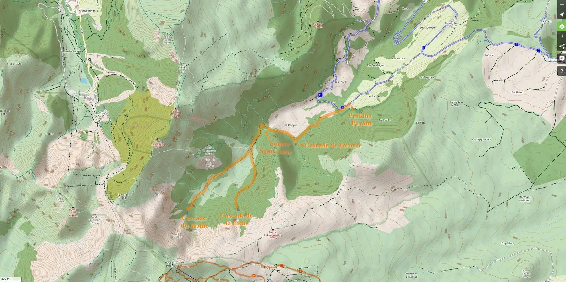carte de randonnée de la vallée de chaudefour.