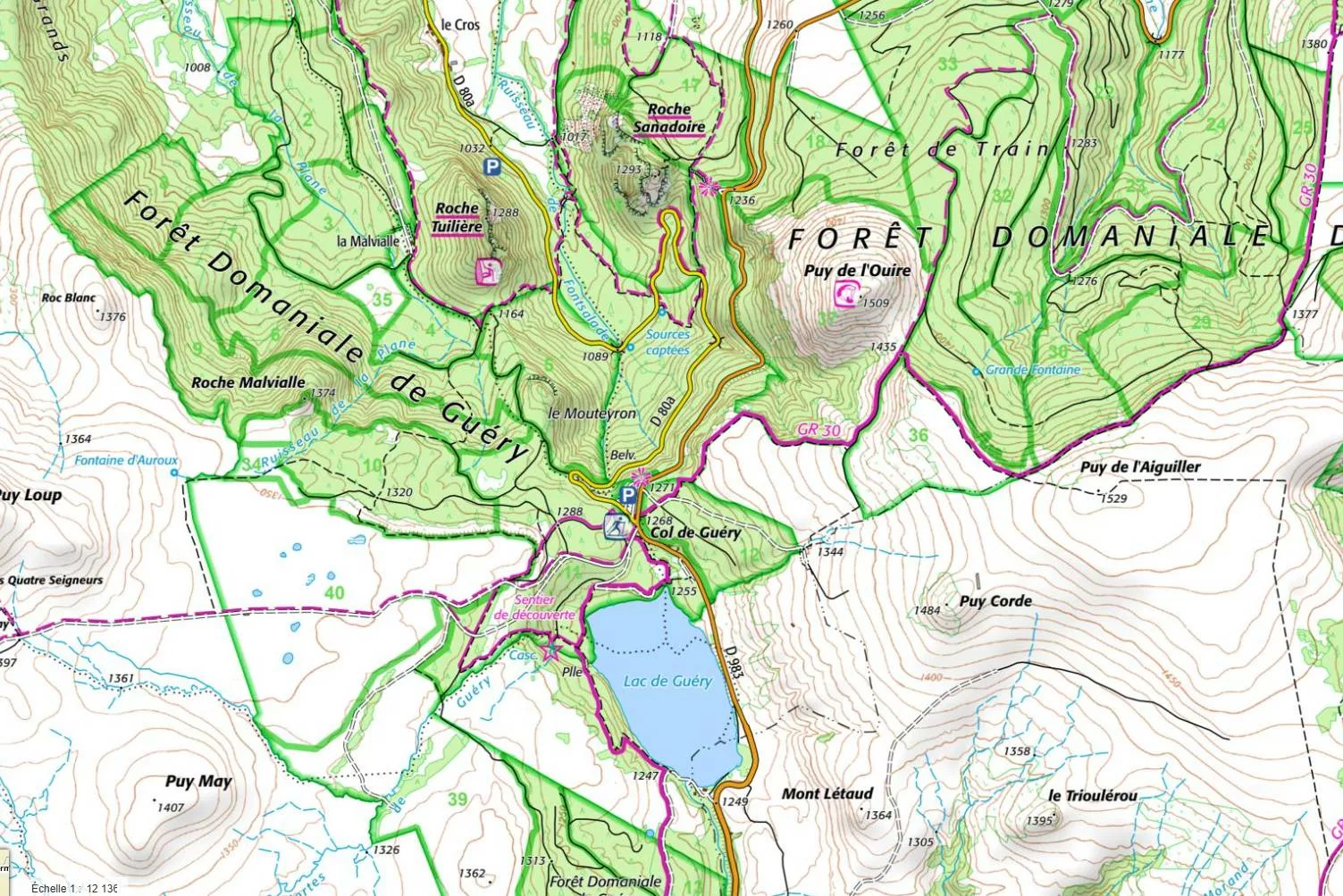 carte topo IGN pour le Puy de l'Ouire au coucher de soleil